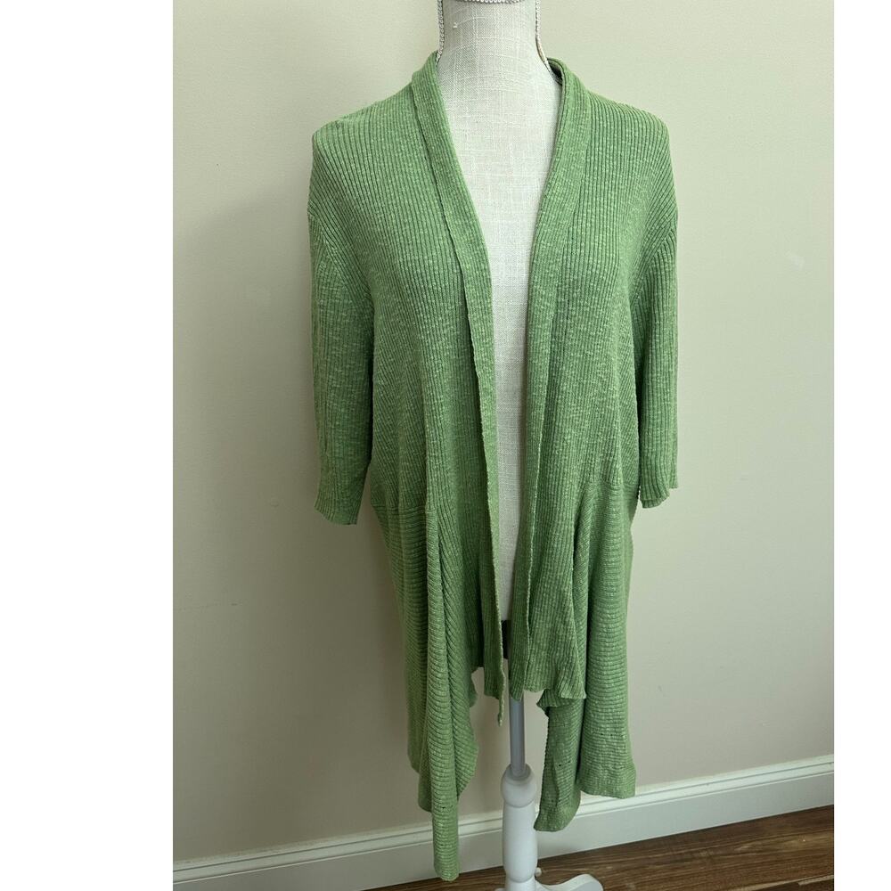 Eileen Fisher Green Open Cardigan Knit Top 1X Linen Cotton Flowy